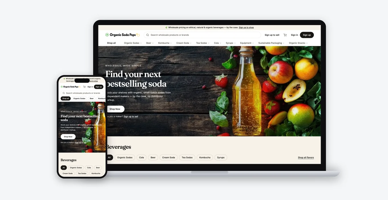 Organic Soda Pops: The multi-vendor B2B wholesale marketplace that sells organic drinks to retailers by the case, from cart to vendor payout