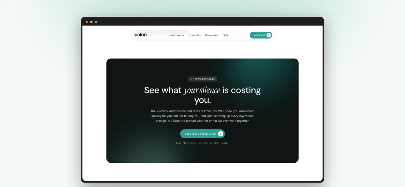 JoinClan Visibility Audit showing what staying silent online is costing a founder