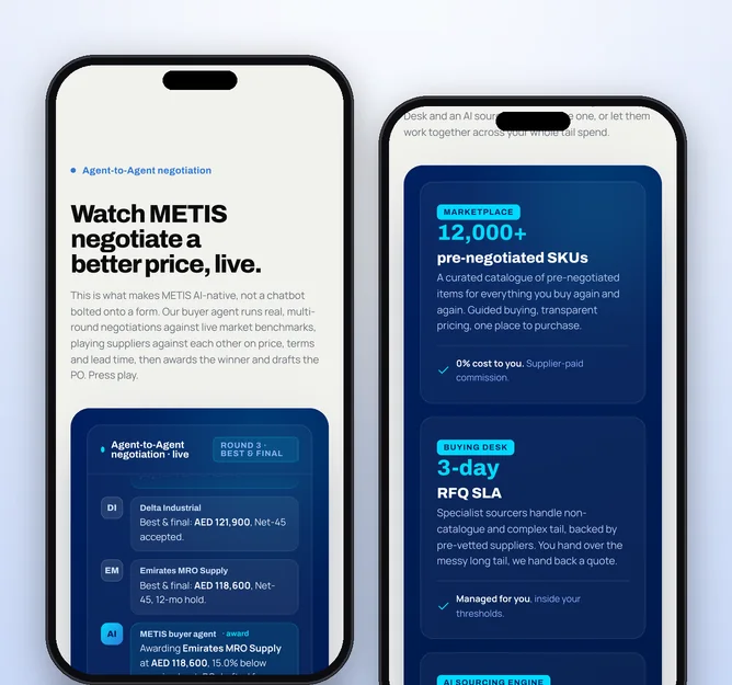 CollectiveSpend mobile views of live negotiation, marketplace and RFQ desk