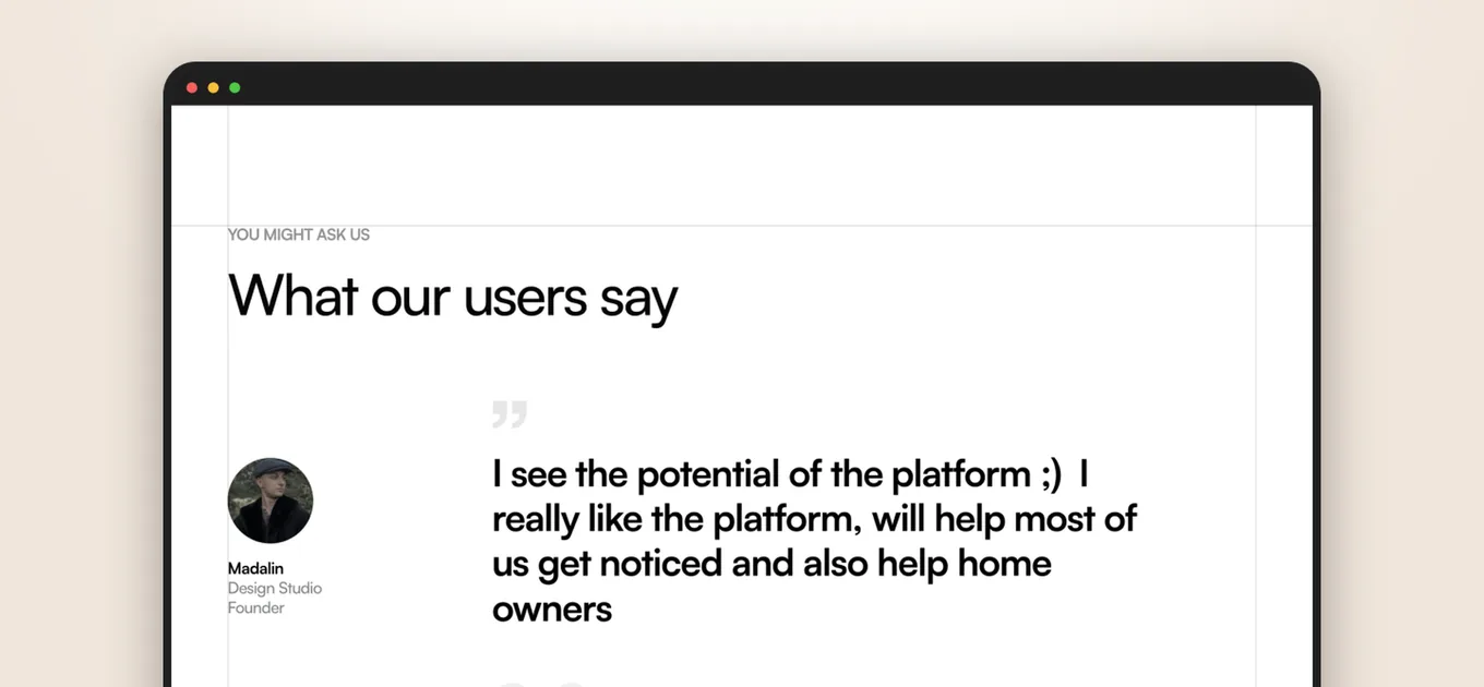 Livespace user testimonial from an interior designer on getting noticed through the platform