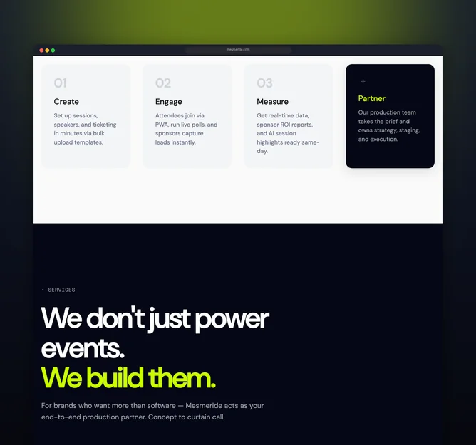 Mesmeride create, engage, measure and partner workflow