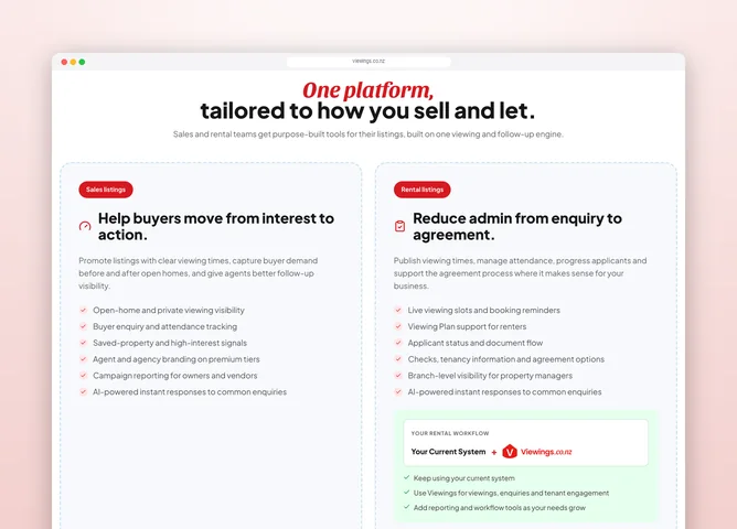 Viewings sales and rental listing workflows for agencies